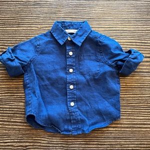 Janie and Jack Blue Linen Button Down Infant Boys size 3-6 months